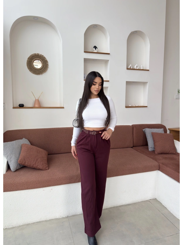 Bordo Kemerli Palazzo Pantolon