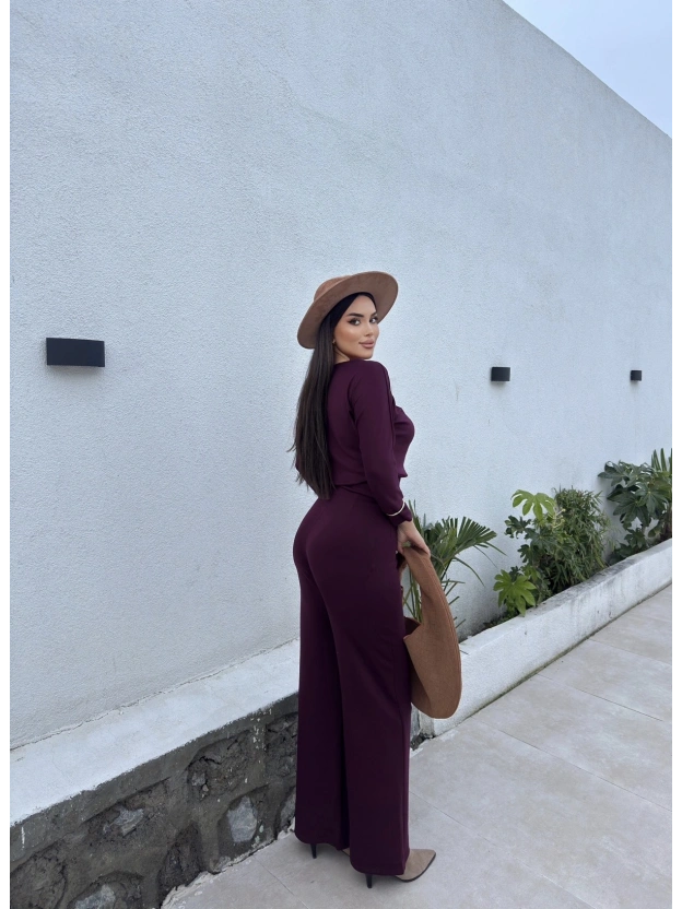 Bordo Kayık Yaka Basic Takım