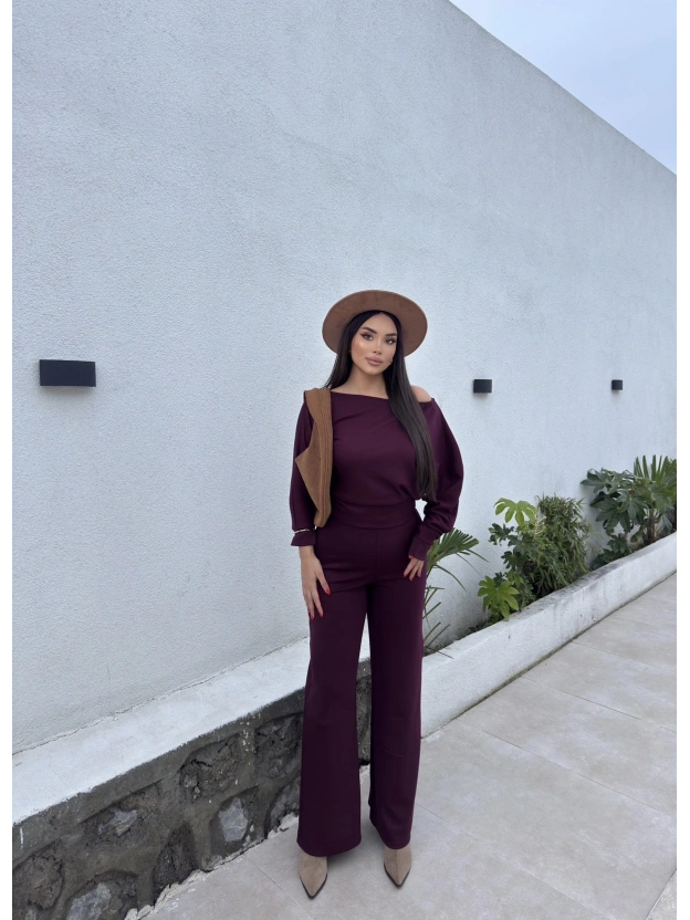 Bordo Kayık Yaka Basic Takım