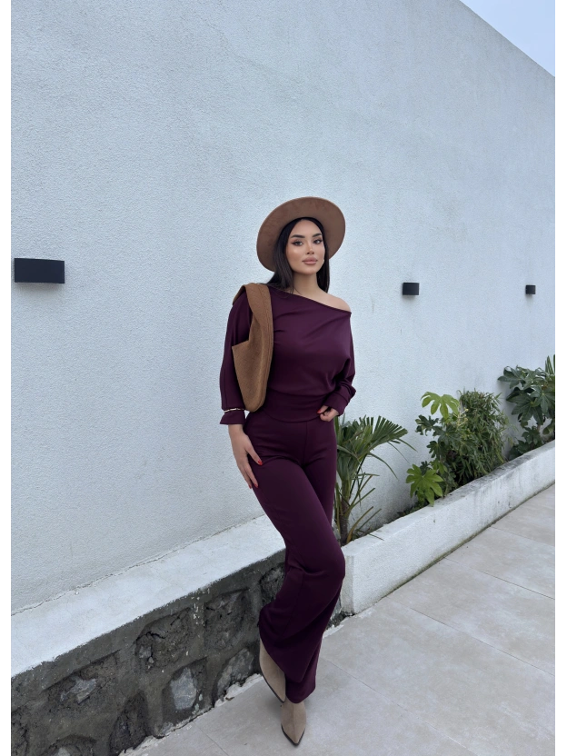 Bordo Kayık Yaka Basic Takım