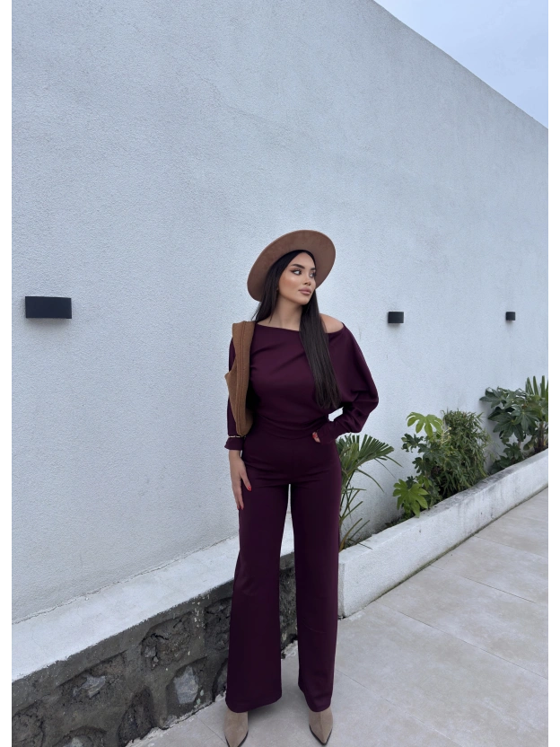 Bordo Kayık Yaka Basic Takım