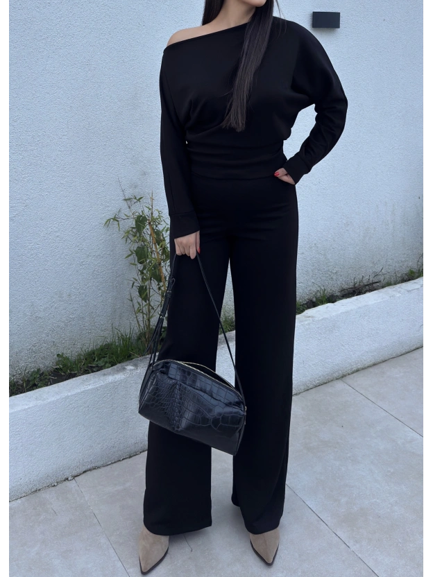 Siyah Kayık Yaka Basic Takım