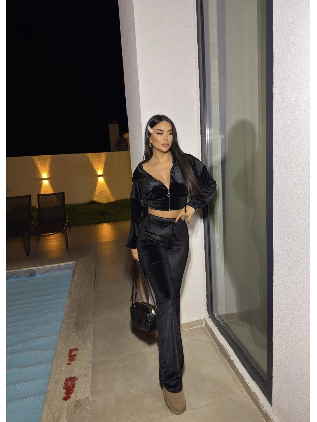 Siyah Kadife Üçlü Takım