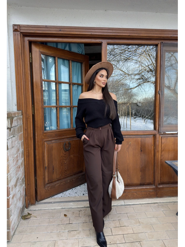 Kahverengi Palazzo Kumaş Pantolon