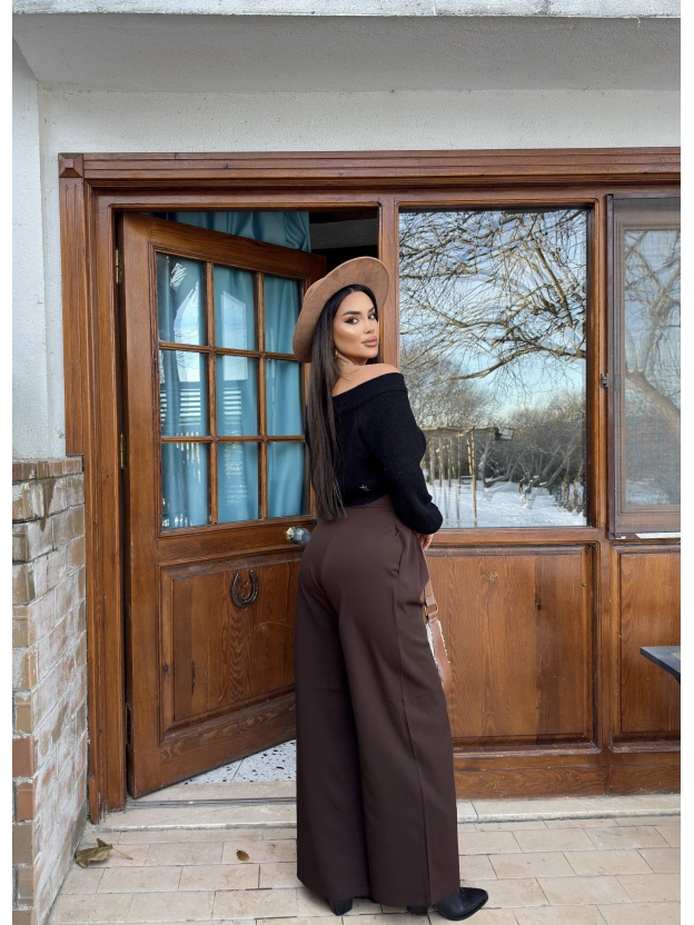 Kahverengi Palazzo Kumaş Pantolon