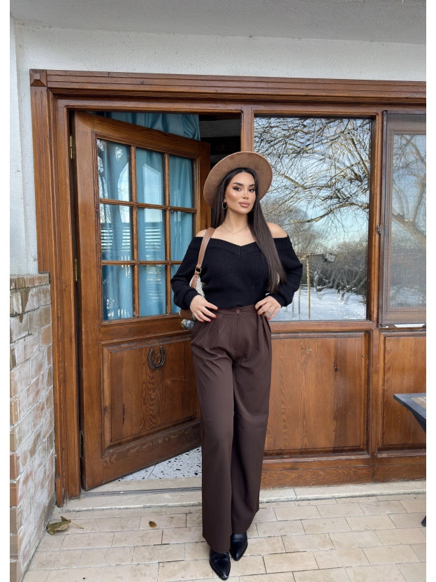 Kahverengi Palazzo Kumaş Pantolon