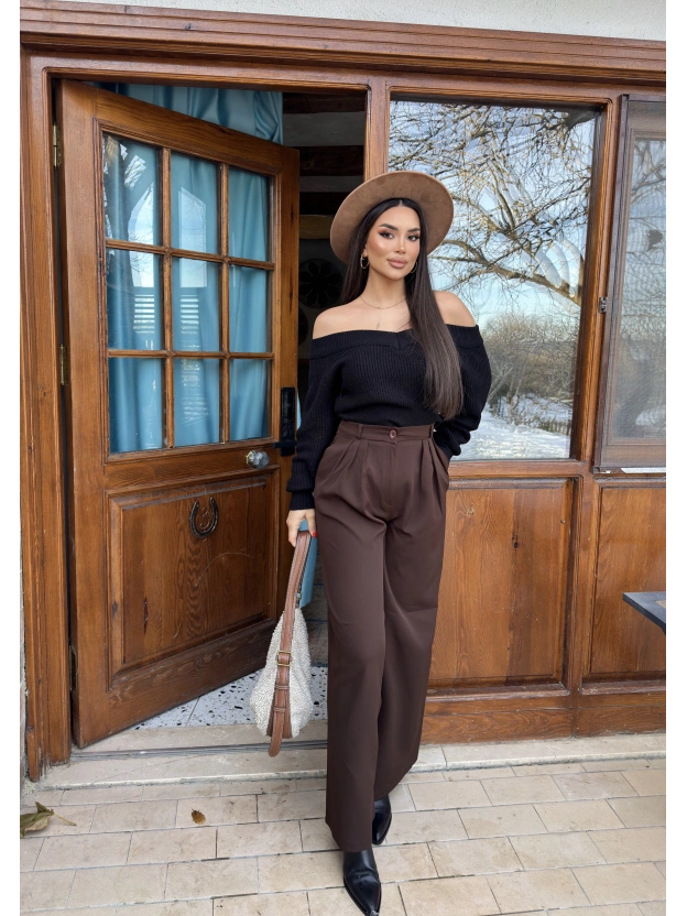 Kahverengi Palazzo Kumaş Pantolon