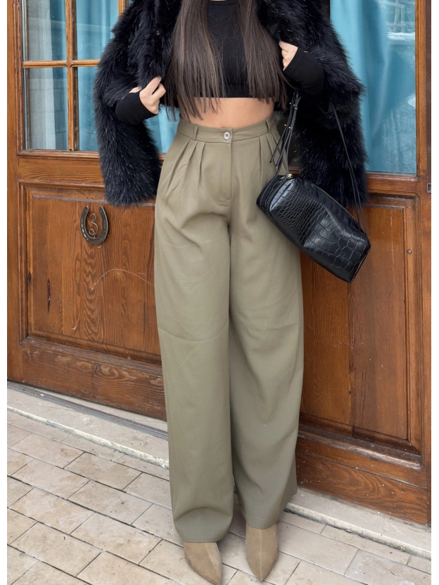 Haki Palazzo Kumaş Pantolon