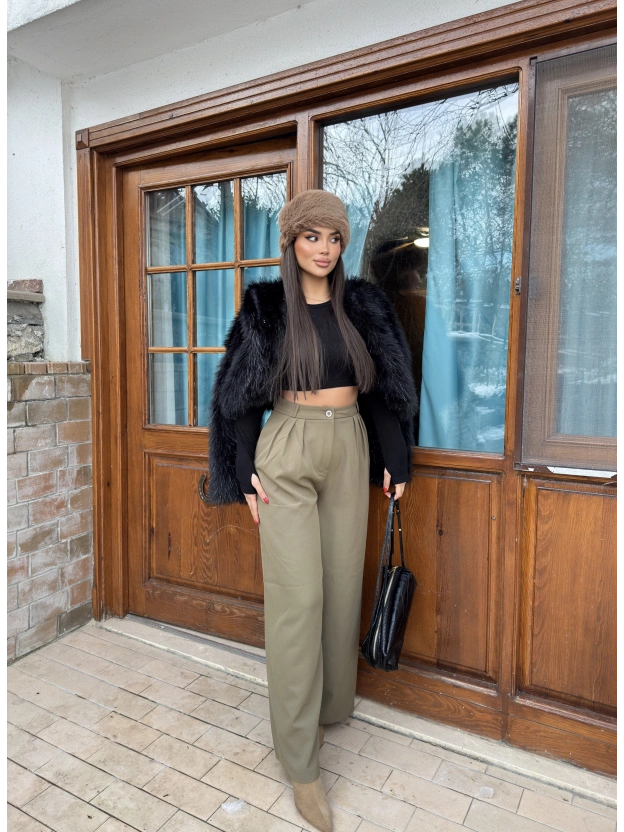 Haki Palazzo Kumaş Pantolon