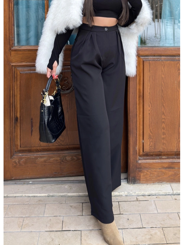 Siyah Palazzo Kumaş Pantolon