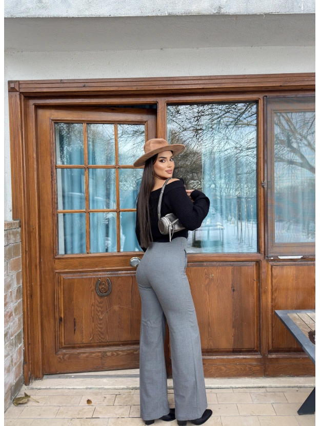 Gri Yüksek Bel Kumaş Pantolon