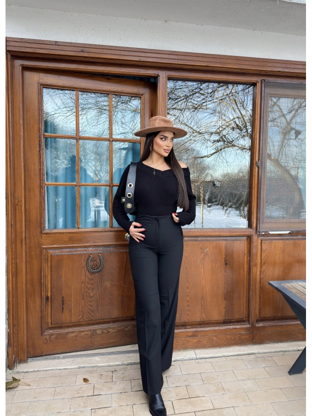 Siyah Yüksek Bel Kumaş Pantolon