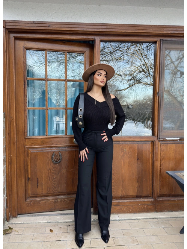 Siyah Yüksek Bel Kumaş Pantolon