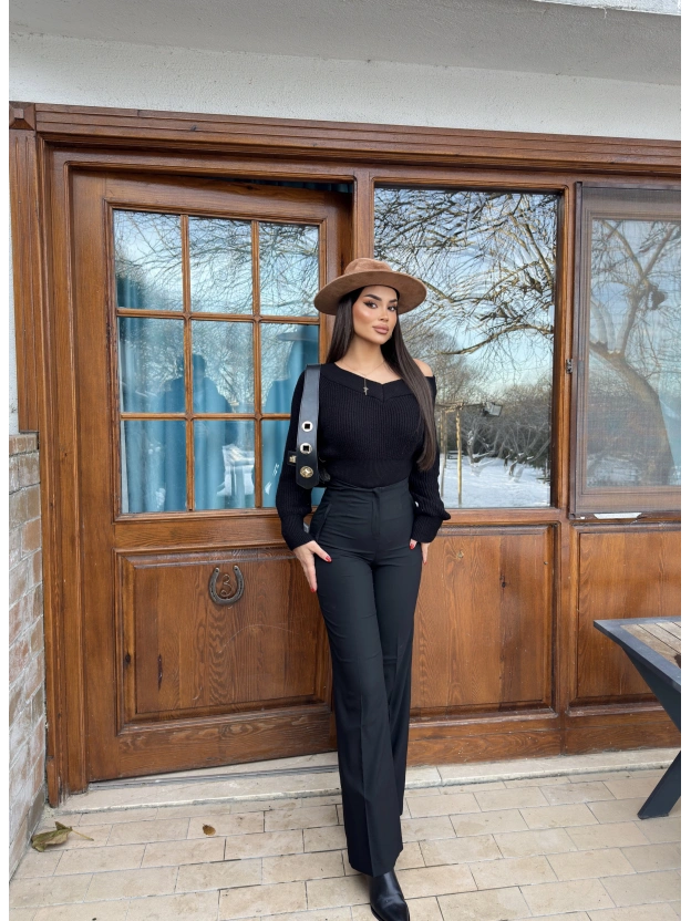 Siyah Yüksek Bel Kumaş Pantolon