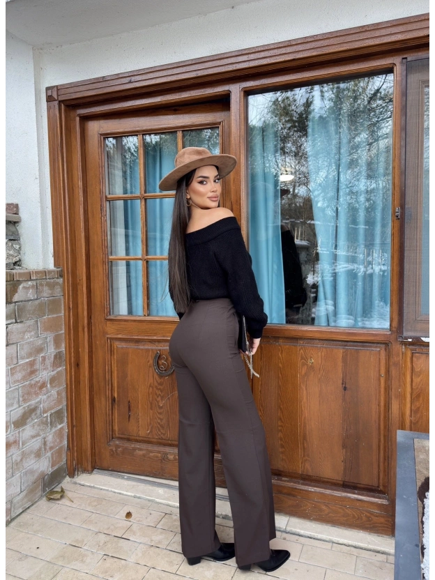 Kahverengi Yüksek Bel Kumaş Pantolon