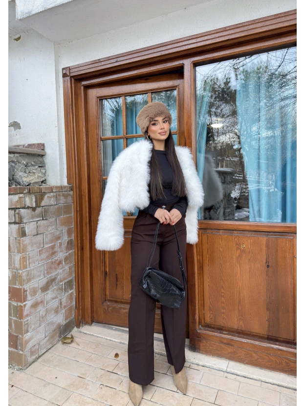 Kahverengi Beli Lastikli Kumaş Pantolon