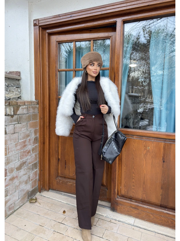 Kahverengi Beli Lastikli Kumaş Pantolon