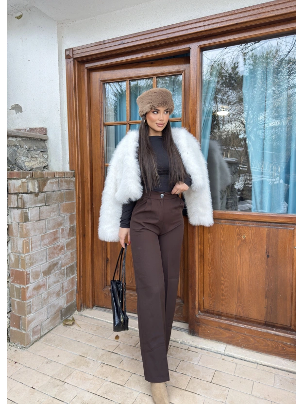 Kahverengi Beli Lastikli Kumaş Pantolon