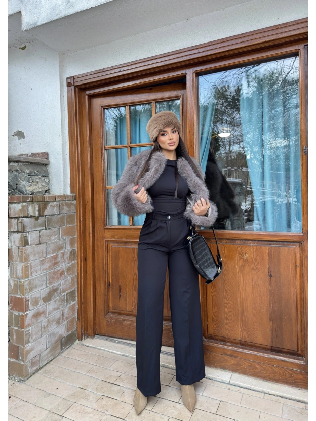 Siyah Beli Lastikli Kumaş Pantolon