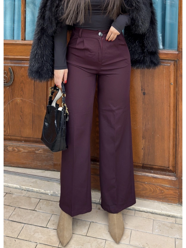 Mürdüm Beli Lastikli Kumaş Pantolon