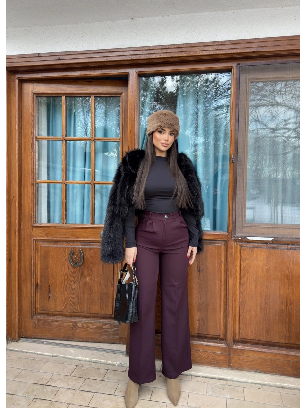 Mürdüm Beli Lastikli Kumaş Pantolon