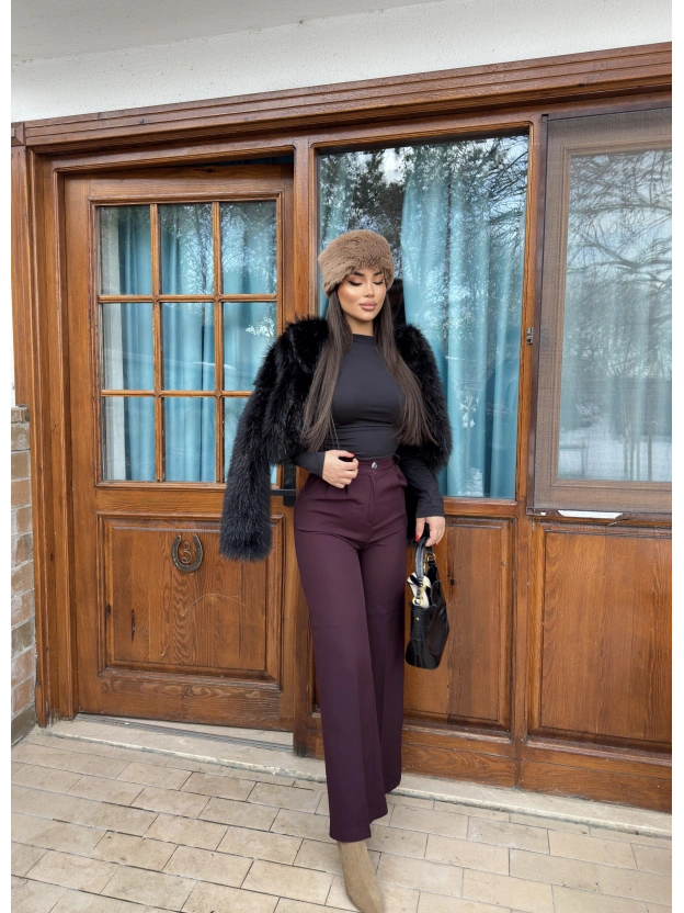 Mürdüm Beli Lastikli Kumaş Pantolon