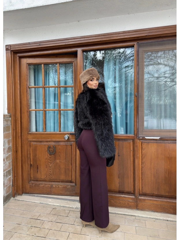 Mürdüm Beli Lastikli Kumaş Pantolon