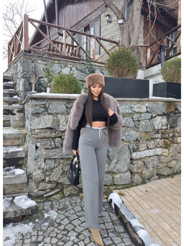 Gri Bel Detay Kumaş Pantolon