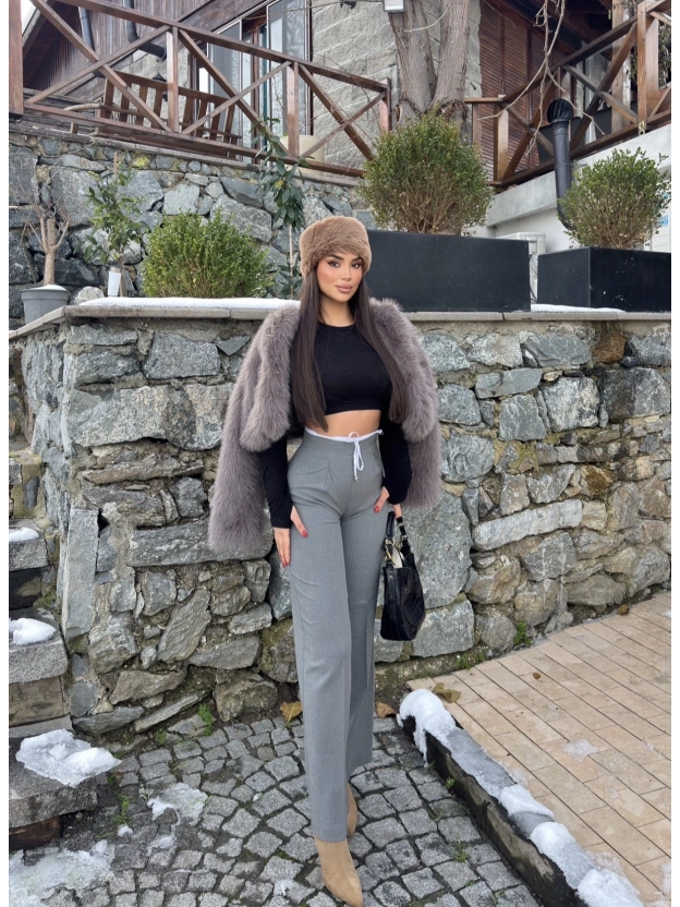 Gri Bel Detay Kumaş Pantolon