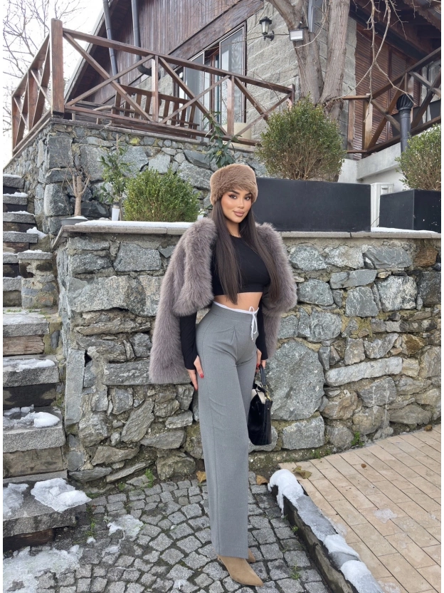 Gri Bel Detay Kumaş Pantolon