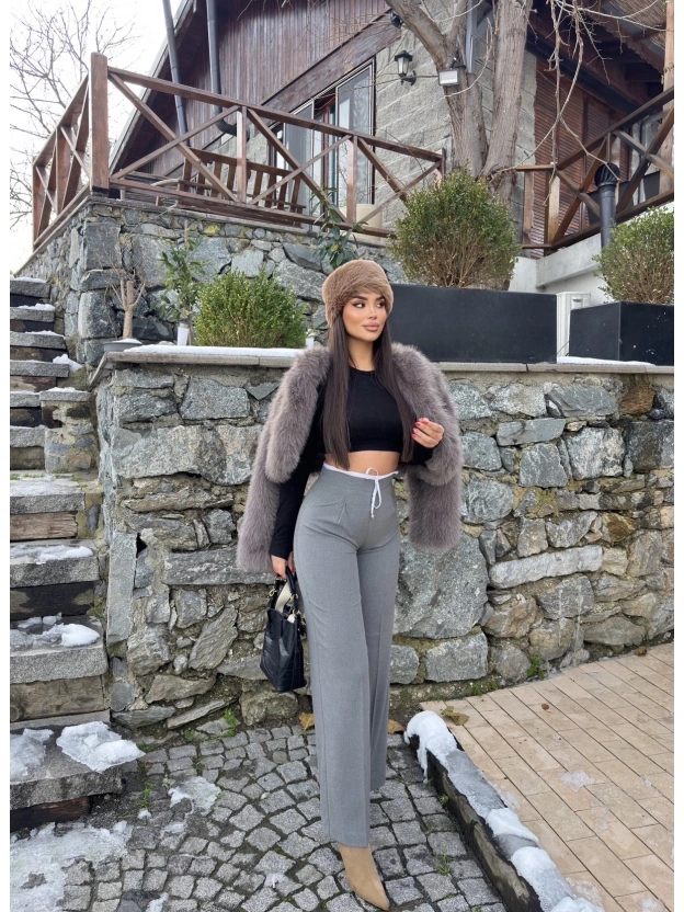 Gri Bel Detay Kumaş Pantolon