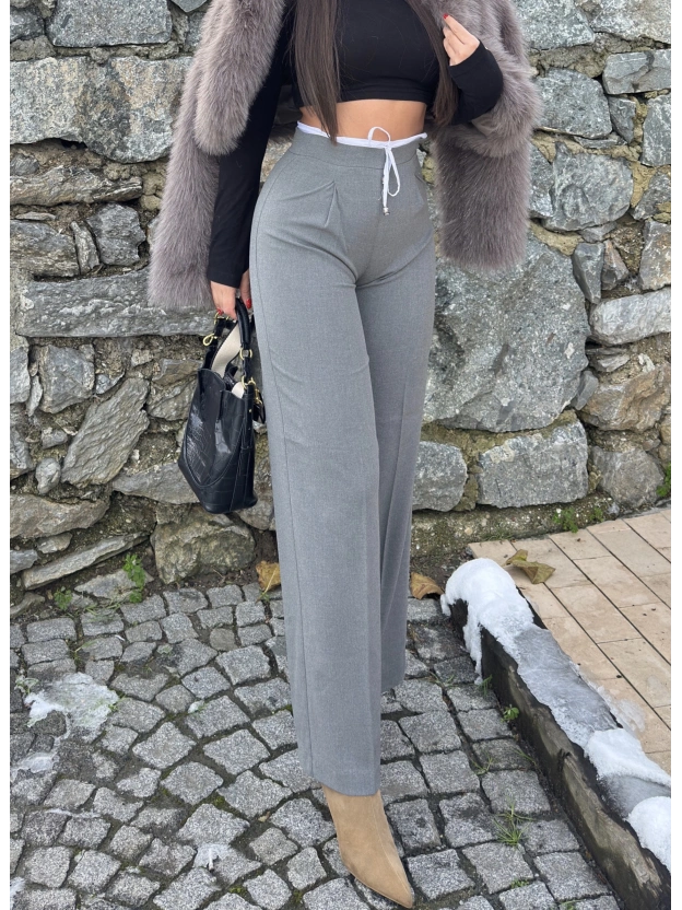 Gri Bel Detay Kumaş Pantolon