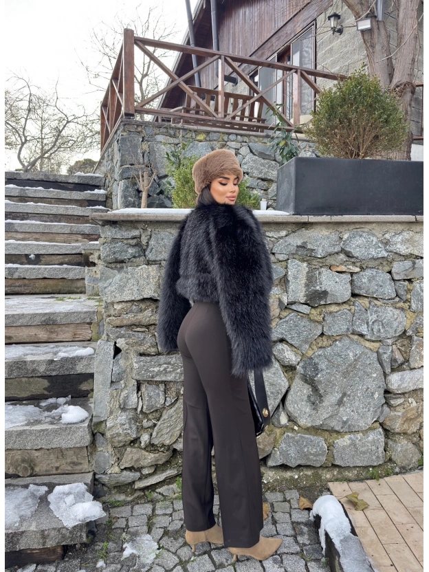 Kahverengi Bel Detay Kumaş Pantolon