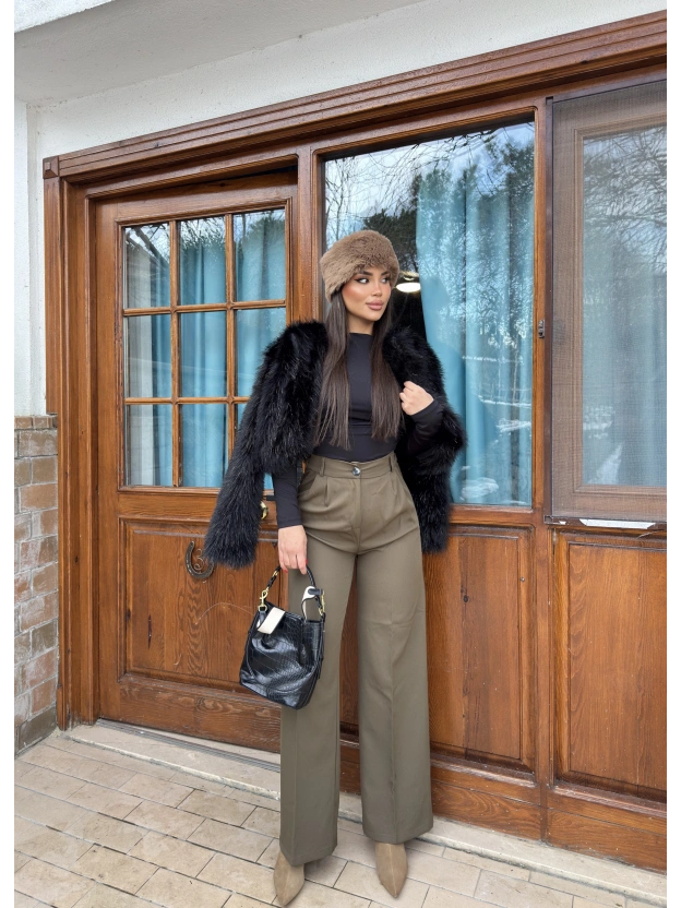 Haki Beli Lastikli Kumaş Pantolon