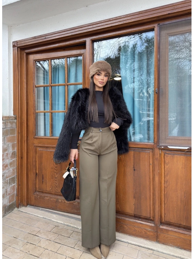 Haki Beli Lastikli Kumaş Pantolon