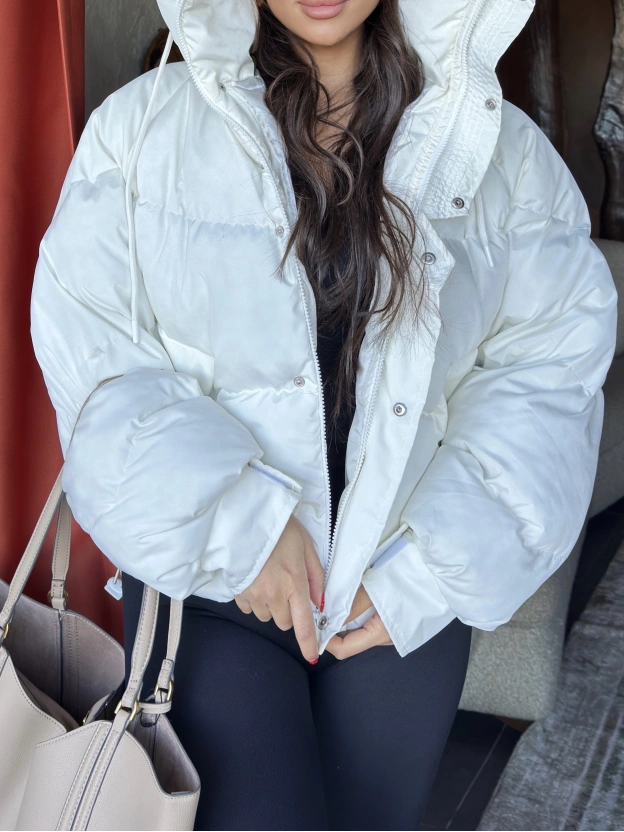Beyaz Oversize Premium Şişme Mont