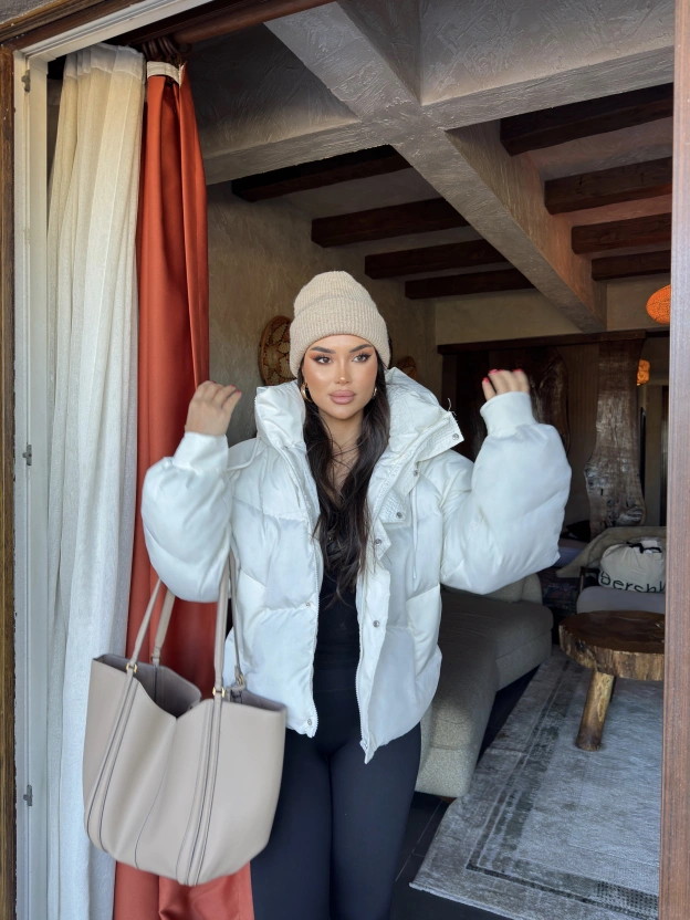 Beyaz Oversize Premium Şişme Mont