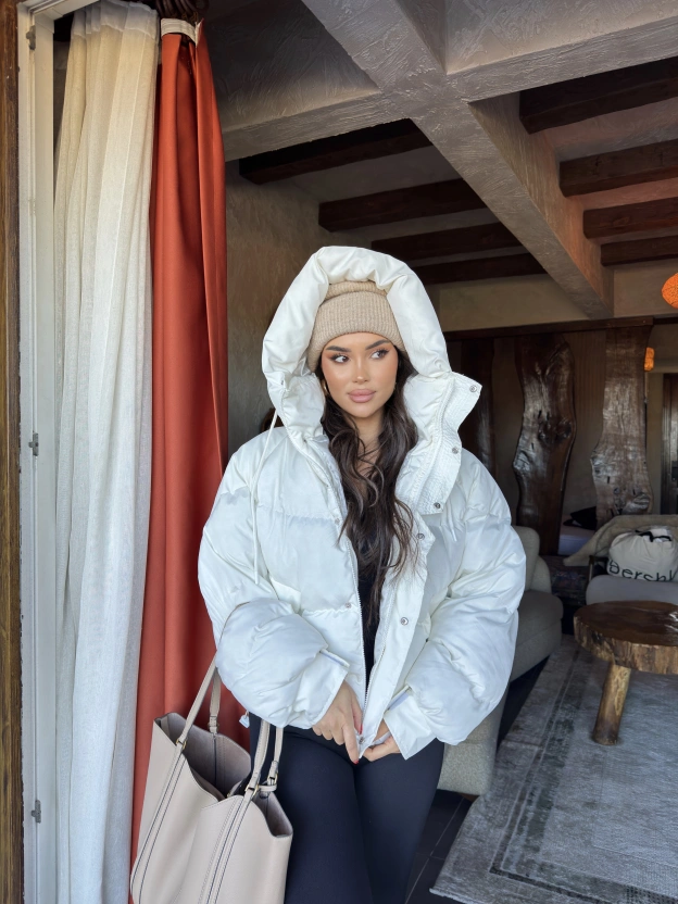 Beyaz Oversize Premium Şişme Mont