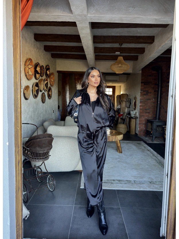 Siyah Saten Yarasa Kol İkili Takım