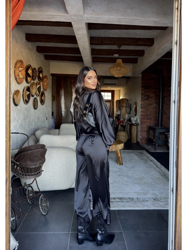 Siyah Saten Yarasa Kol İkili Takım