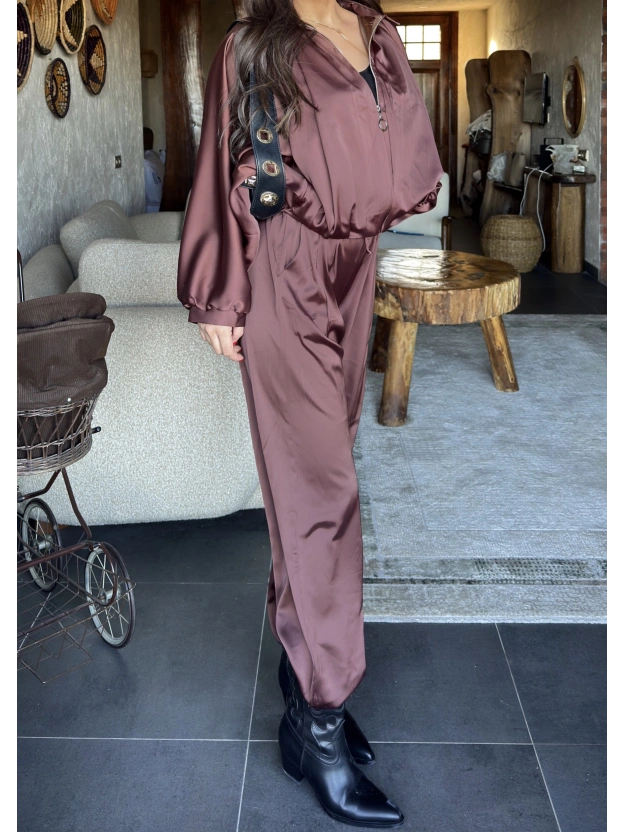 Kahverengi Saten Yarasa Kol İkili Takım