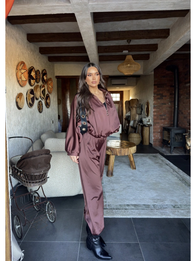 Kahverengi Saten Yarasa Kol İkili Takım