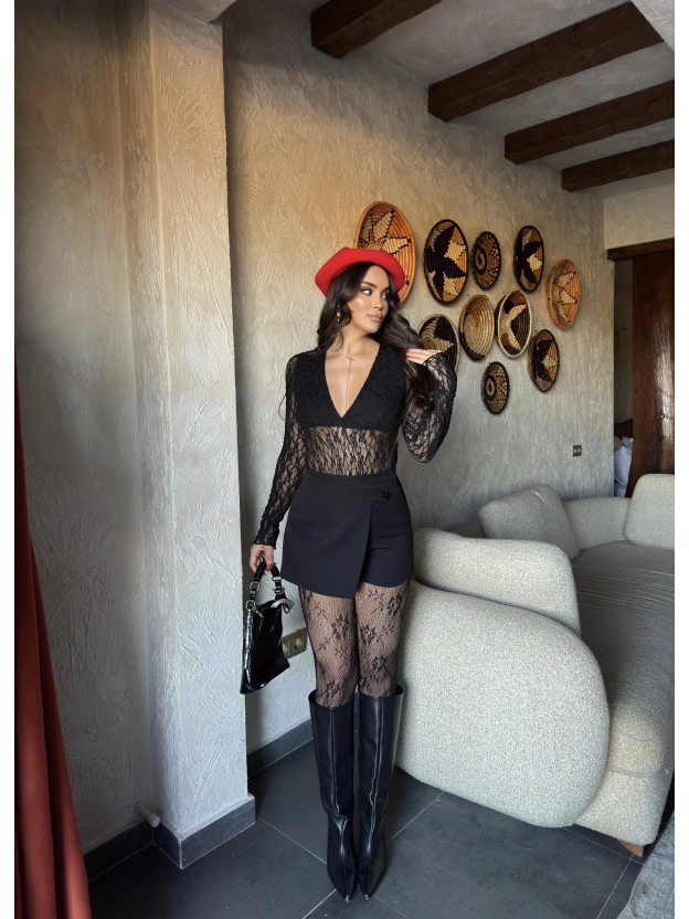 Siyah Asimetrik Şort Etek