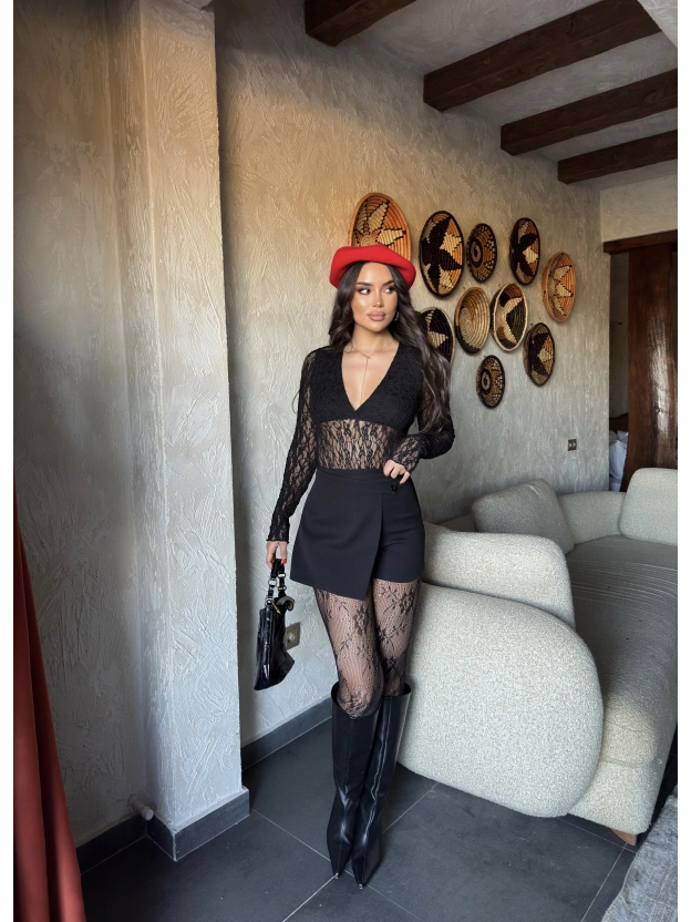 Siyah Asimetrik Şort Etek