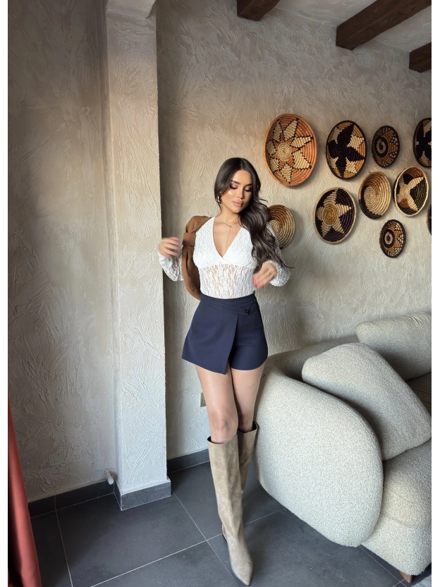 Lacivert Asimetrik Şort Etek