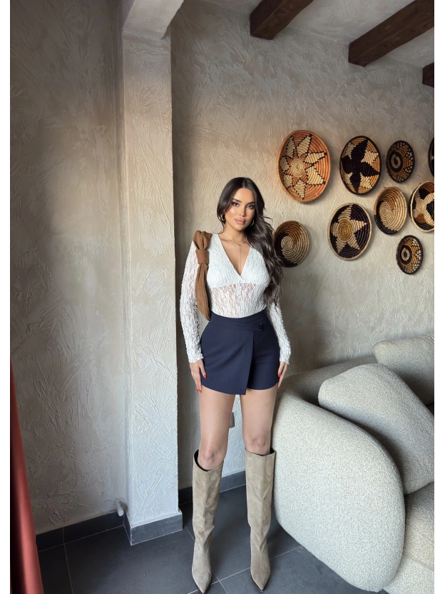 Lacivert Asimetrik Şort Etek