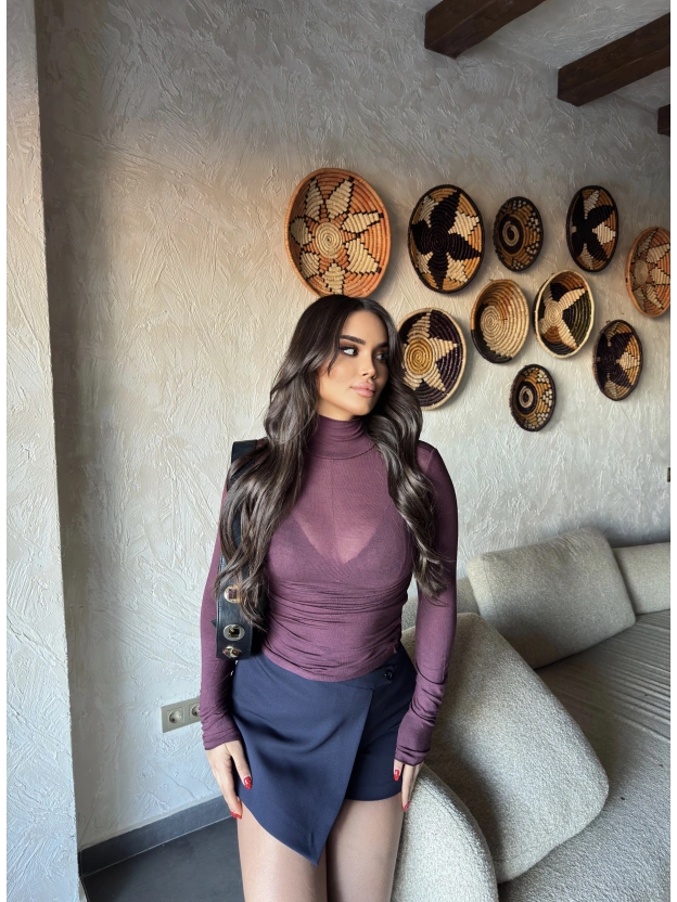 Mürdüm Balıkçı Yaka Transparan Bluz