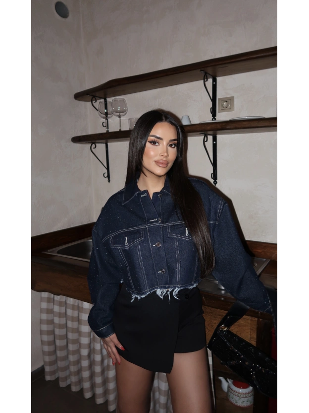 Mavi Taşlı Crop Kot ceket