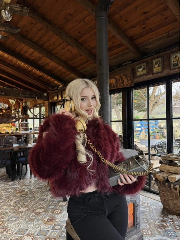 Bordo Crop Kürk Ceket