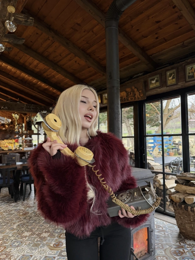 Bordo Crop Kürk Ceket